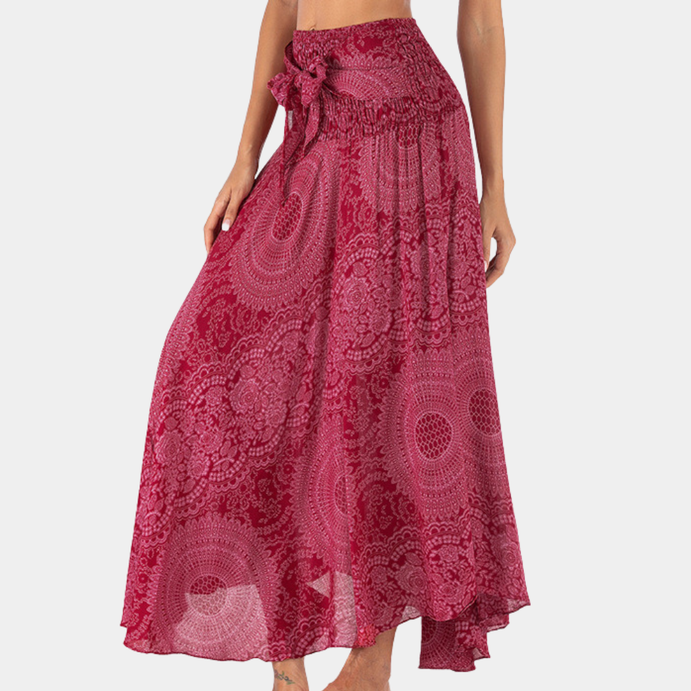 Dame Maxinederdel - Høj Talje - Wrap-Design - Let og Luftig - Boheme Mønster