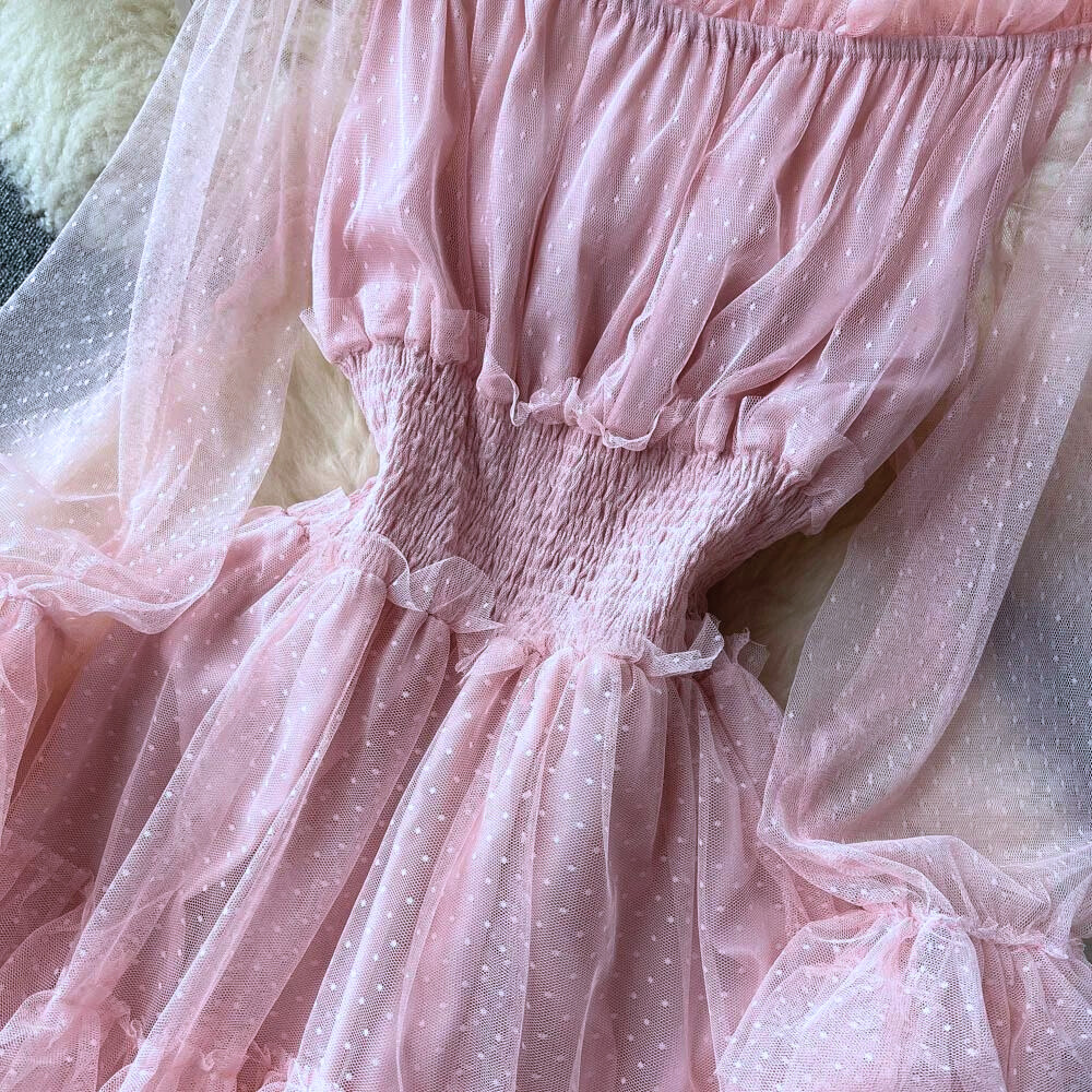 Dame Off-Shoulder Kjole - Tyl - Maxi Længde - Elegant Lagdelt Design