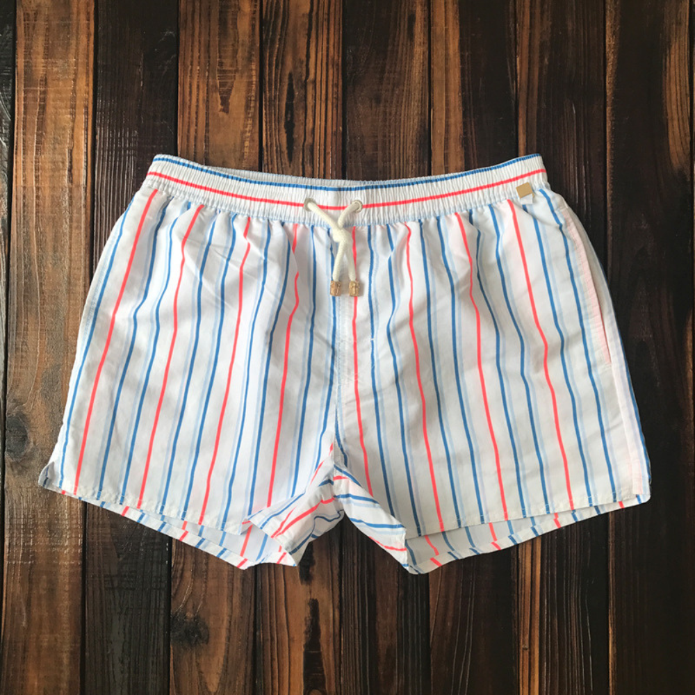 Men's Swim Shorts – Relaxed Fit – Quick-Drying – Striped Design – Elastic Waist with Drawstring