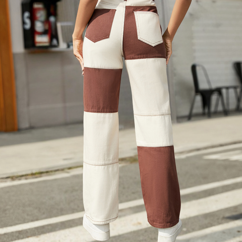 Kvinder's Jeans - Højtaljet - Wide Leg - Patchwork Design - Trendy afslappet Pasform