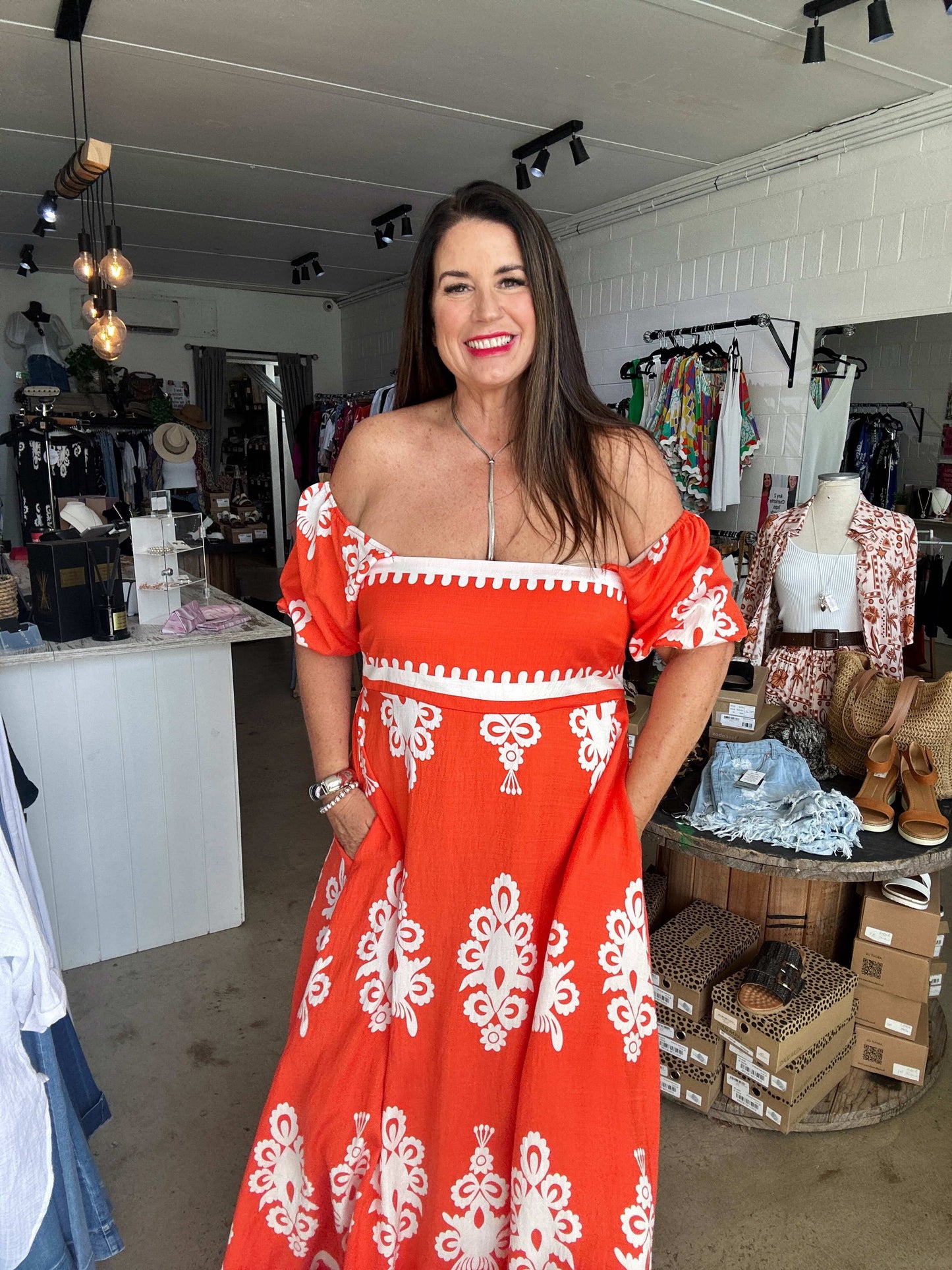 Women's Maxi Dress - Off-Shoulder - Puff Sleeves - Flowy and Elegant Design