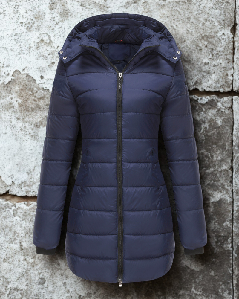 Women’s Coat - Synthetic Blend - Mid-Thigh Length - Attached Hood