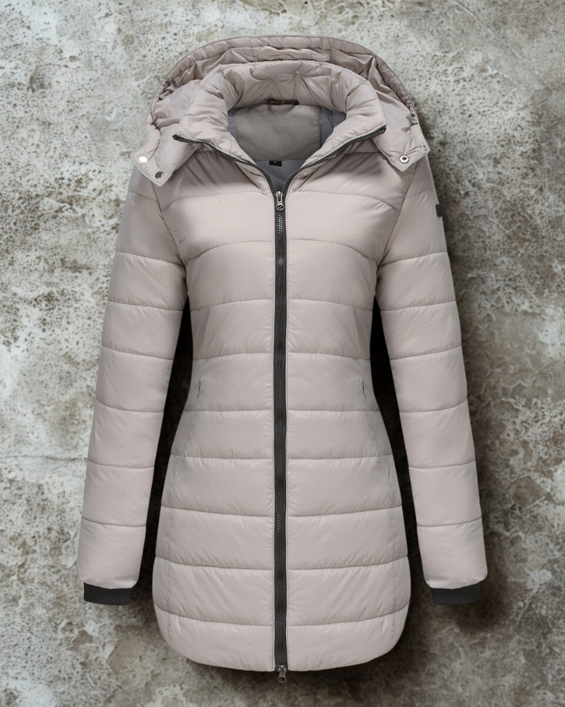 Women’s Coat - Synthetic Blend - Mid-Thigh Length - Attached Hood