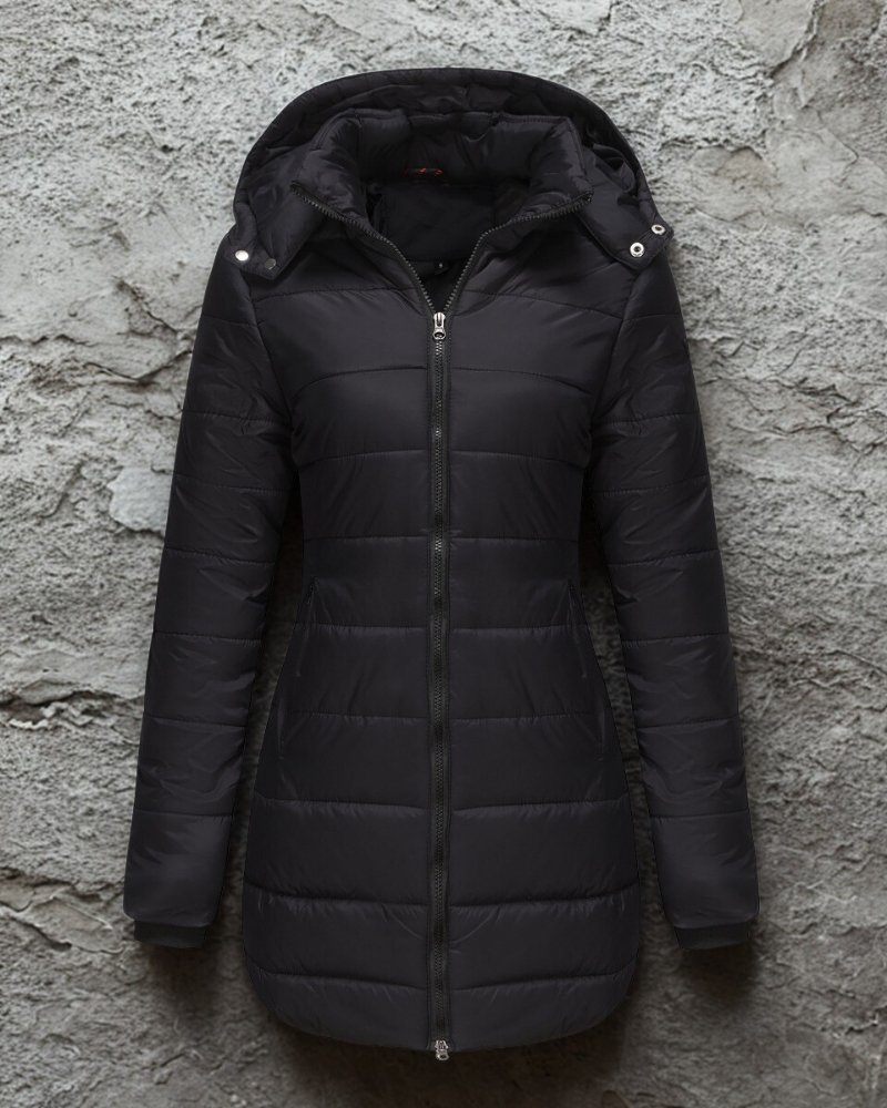 Women’s Coat - Synthetic Blend - Mid-Thigh Length - Attached Hood