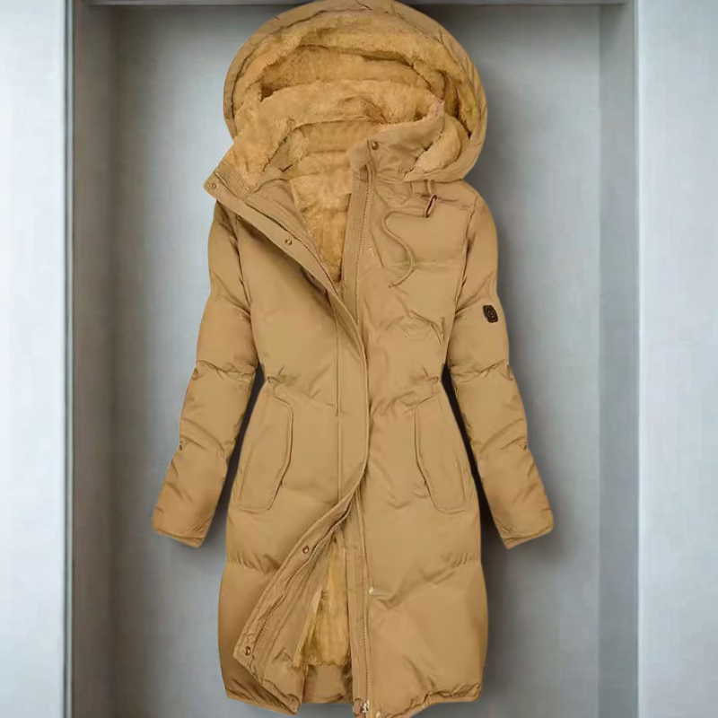 Women’s Coat - Insulated Padded Fill - Quilted Design - Plush Lined Hood - Adjustable Waist