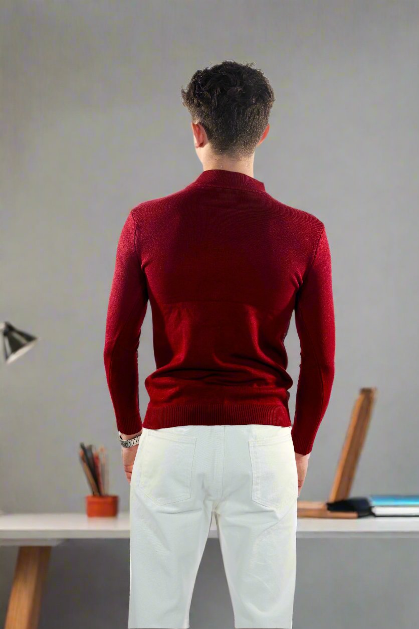 Herresweater - Slim Fit - Mock Neck - Let Strik med Ribkanter