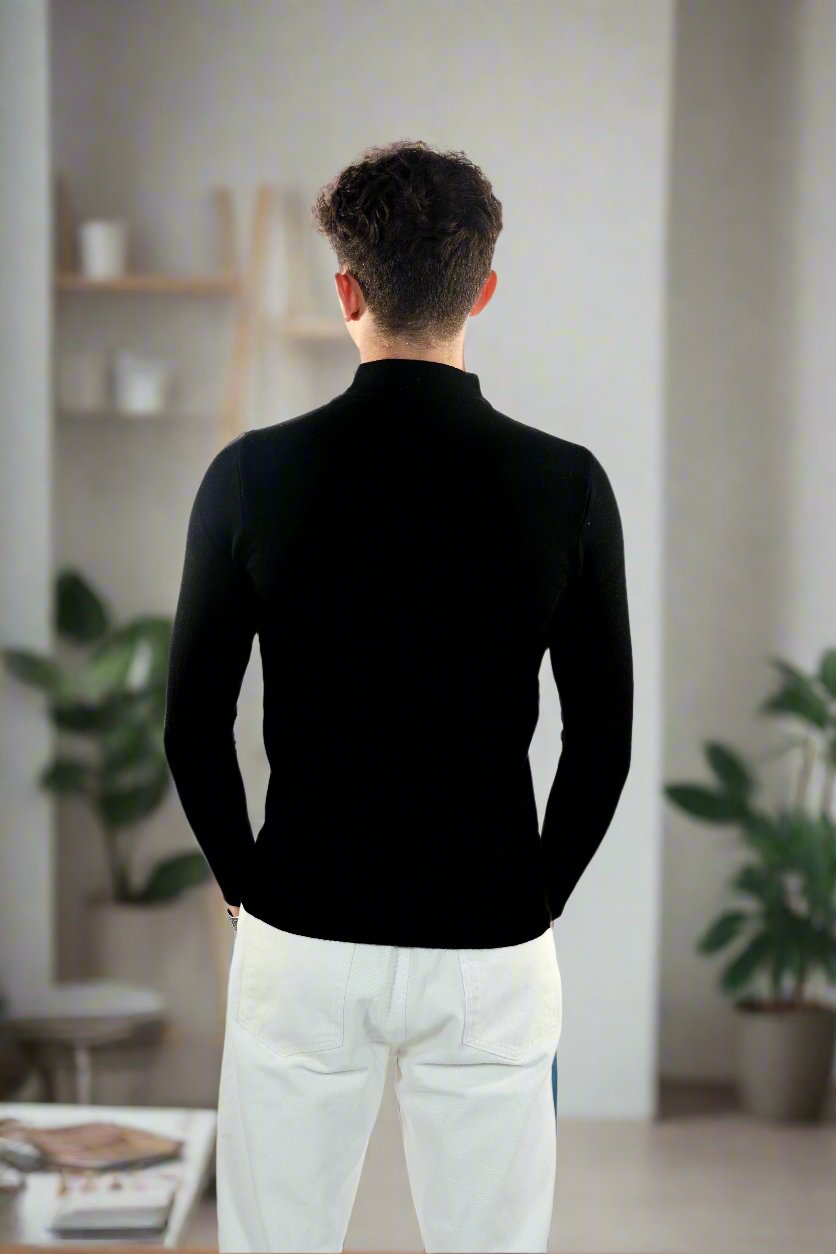 Herresweater - Slim Fit - Mock Neck - Let Strik med Ribkanter
