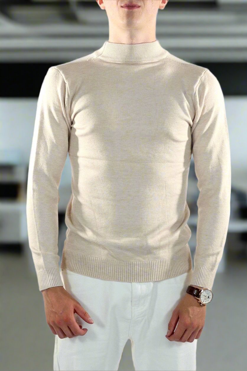 Herresweater - Slim Fit - Mock Neck - Let Strik med Ribkanter