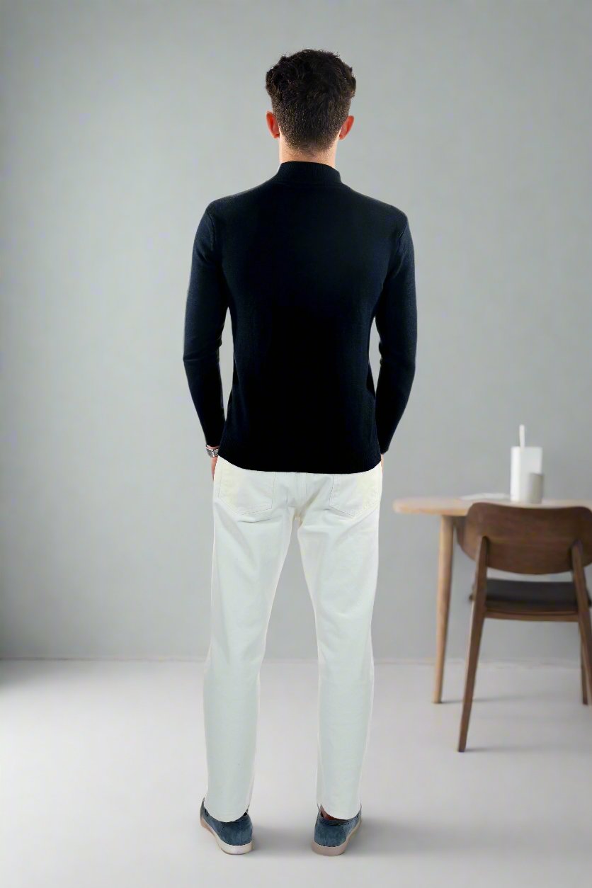 Herresweater - Slim Fit - Mock Neck - Let Strik med Ribkanter