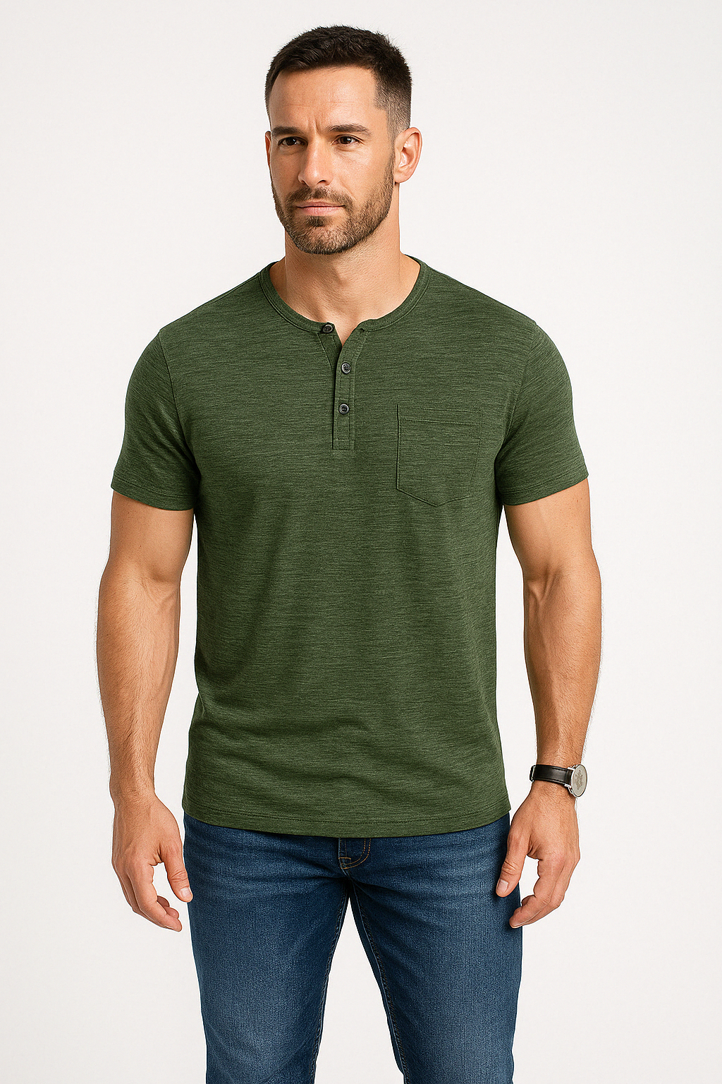 Men's T-shirt – Slim Fit – Henley Neck – Short Sleeve – Soft Breathable Quality