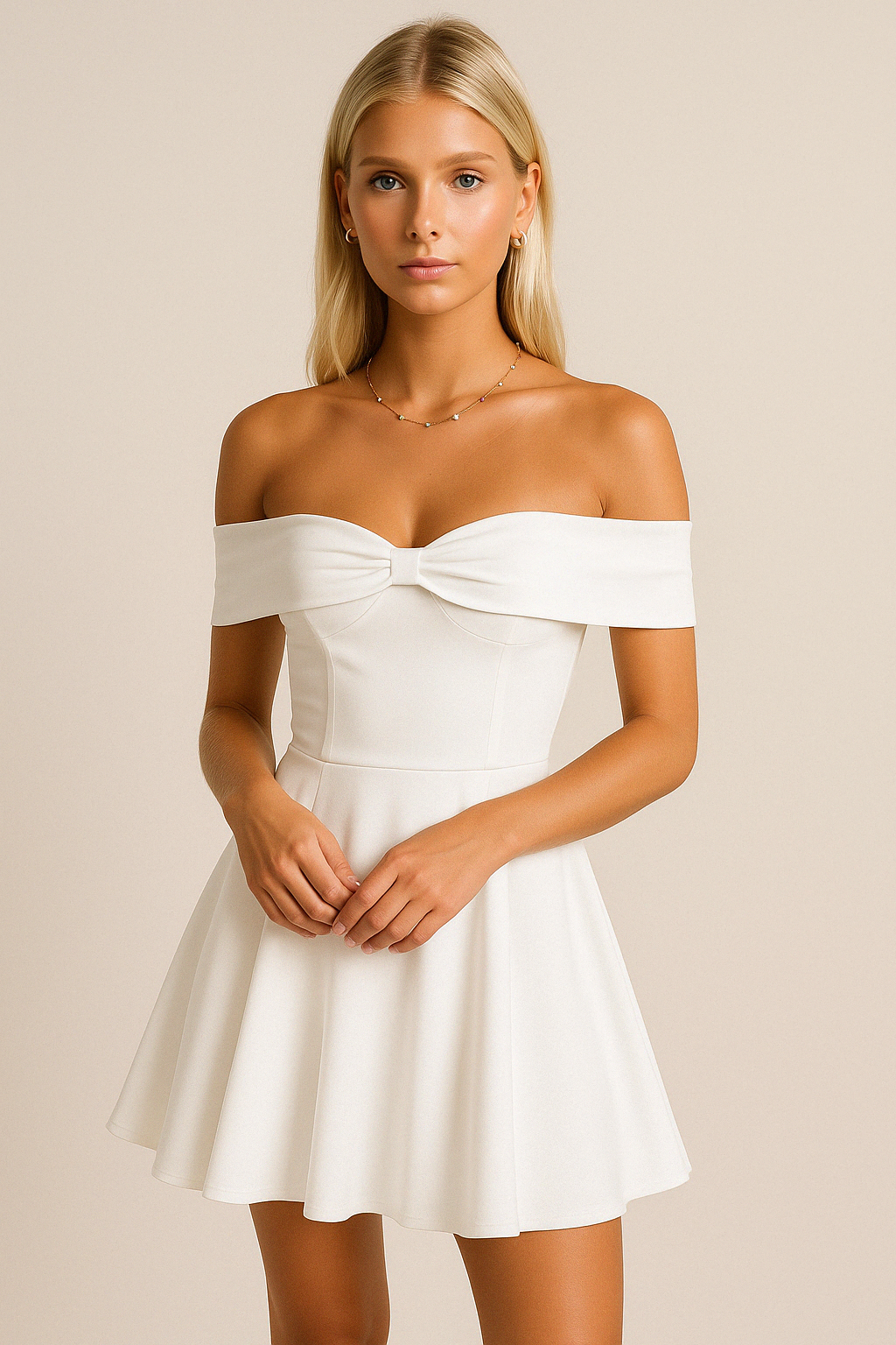 Damekjole – Off Shoulder Mini – A-form Snit – Let og Åndbart Materiale – Sløjfedetalje
