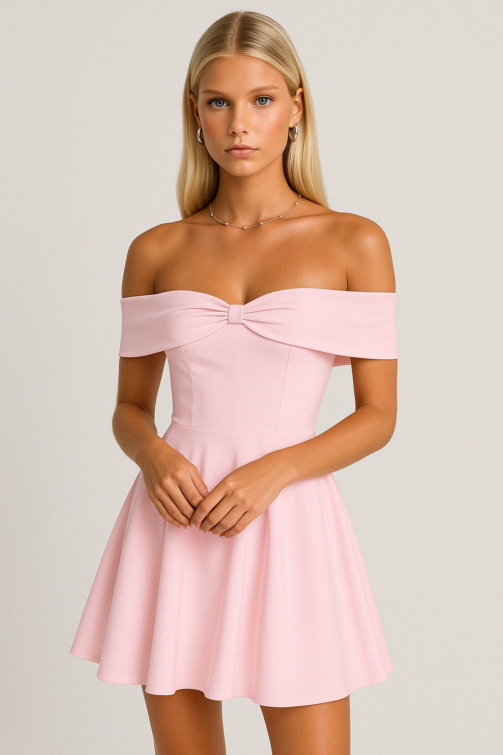 Damekjole – Off Shoulder Mini – A-form Snit – Let og Åndbart Materiale – Sløjfedetalje