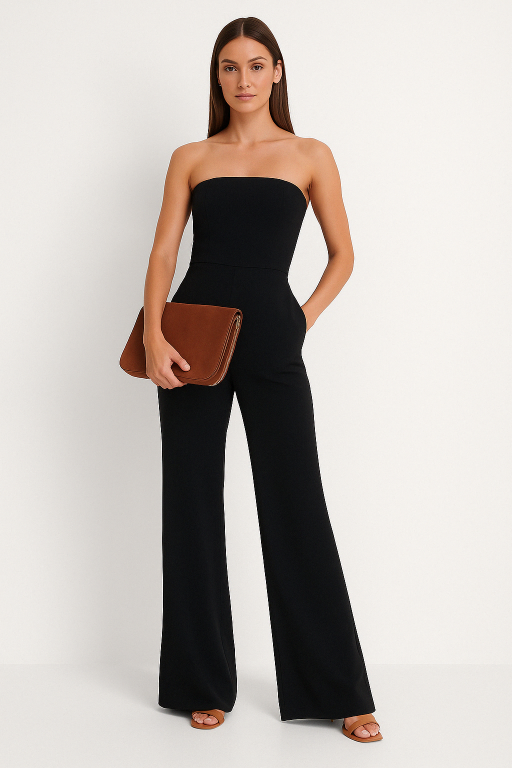 Dame Jumpsuit – Stropløs – Smal Talje – Vidde Bukseben – Elegant Festlook