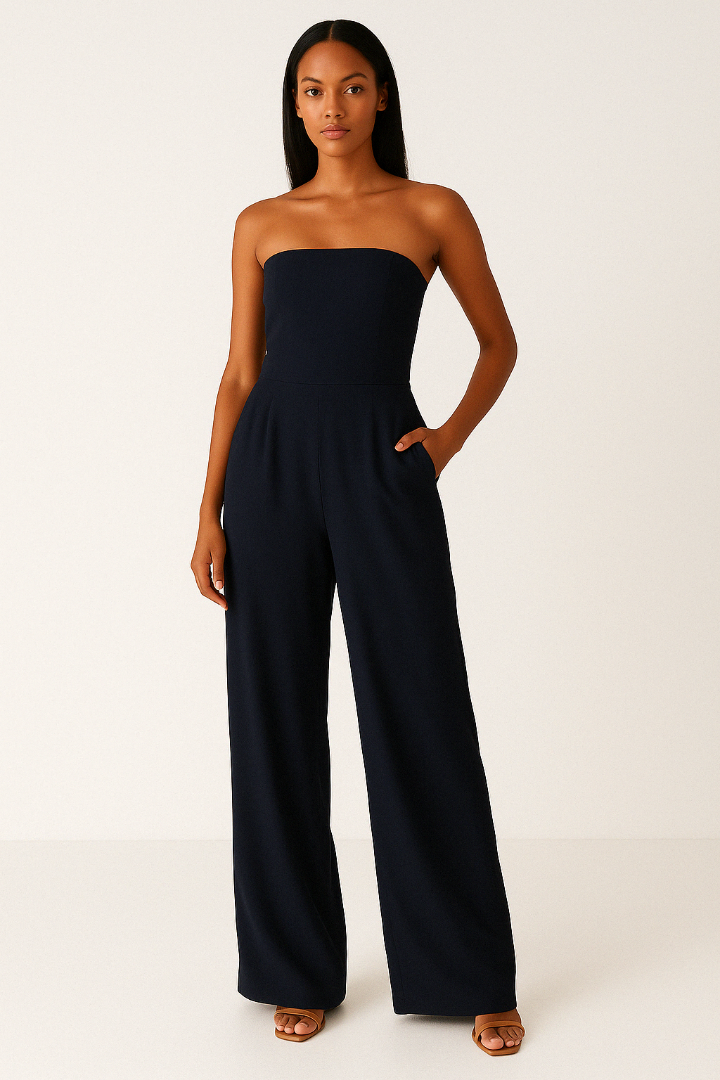 Dame Jumpsuit – Stropløs – Smal Talje – Vidde Bukseben – Elegant Festlook