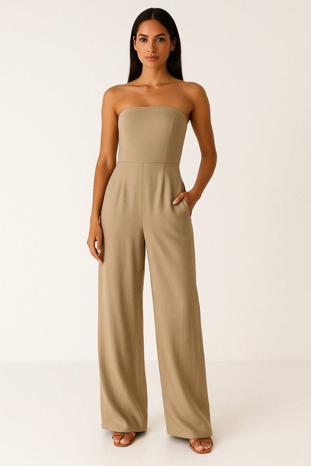 Dame Jumpsuit – Stropløs – Smal Talje – Vidde Bukseben – Elegant Festlook