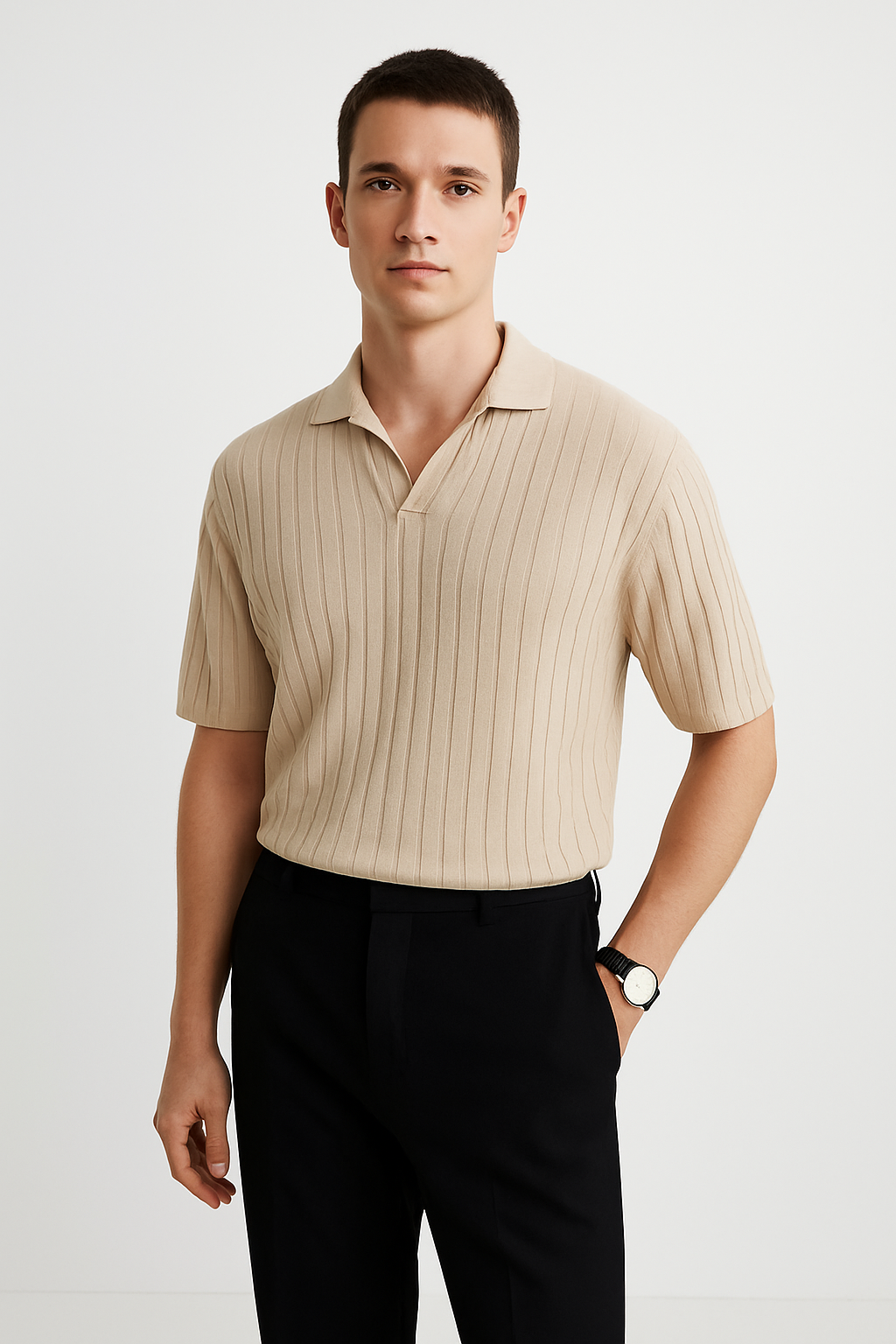 Men's Polo Shirt – Standard Fit – Ribbed Texture – Short-Sleeved Casual Style