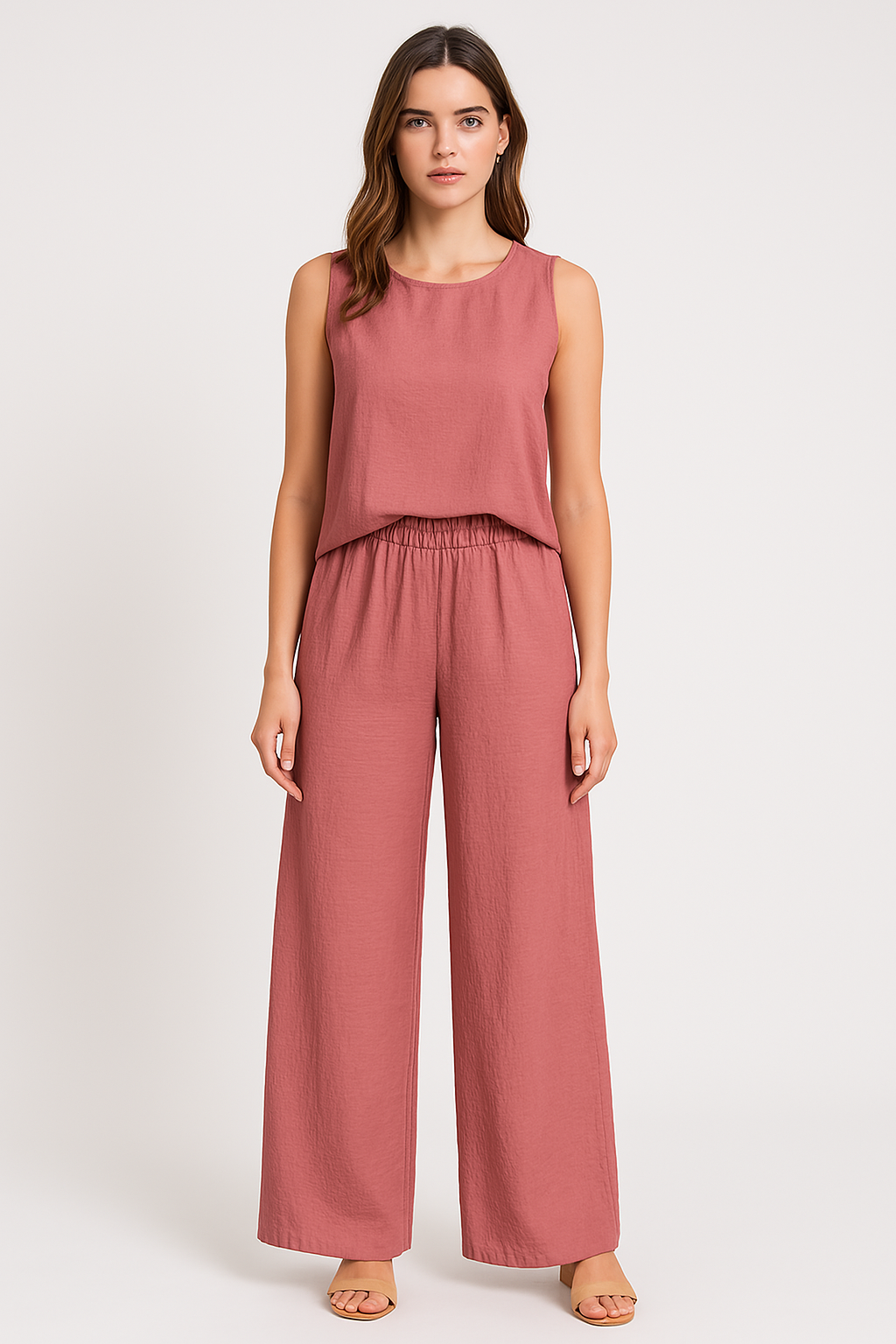 Women's Trousers with Wide Legs – High Waist – Light and Breathable Fabric – Pleated Front