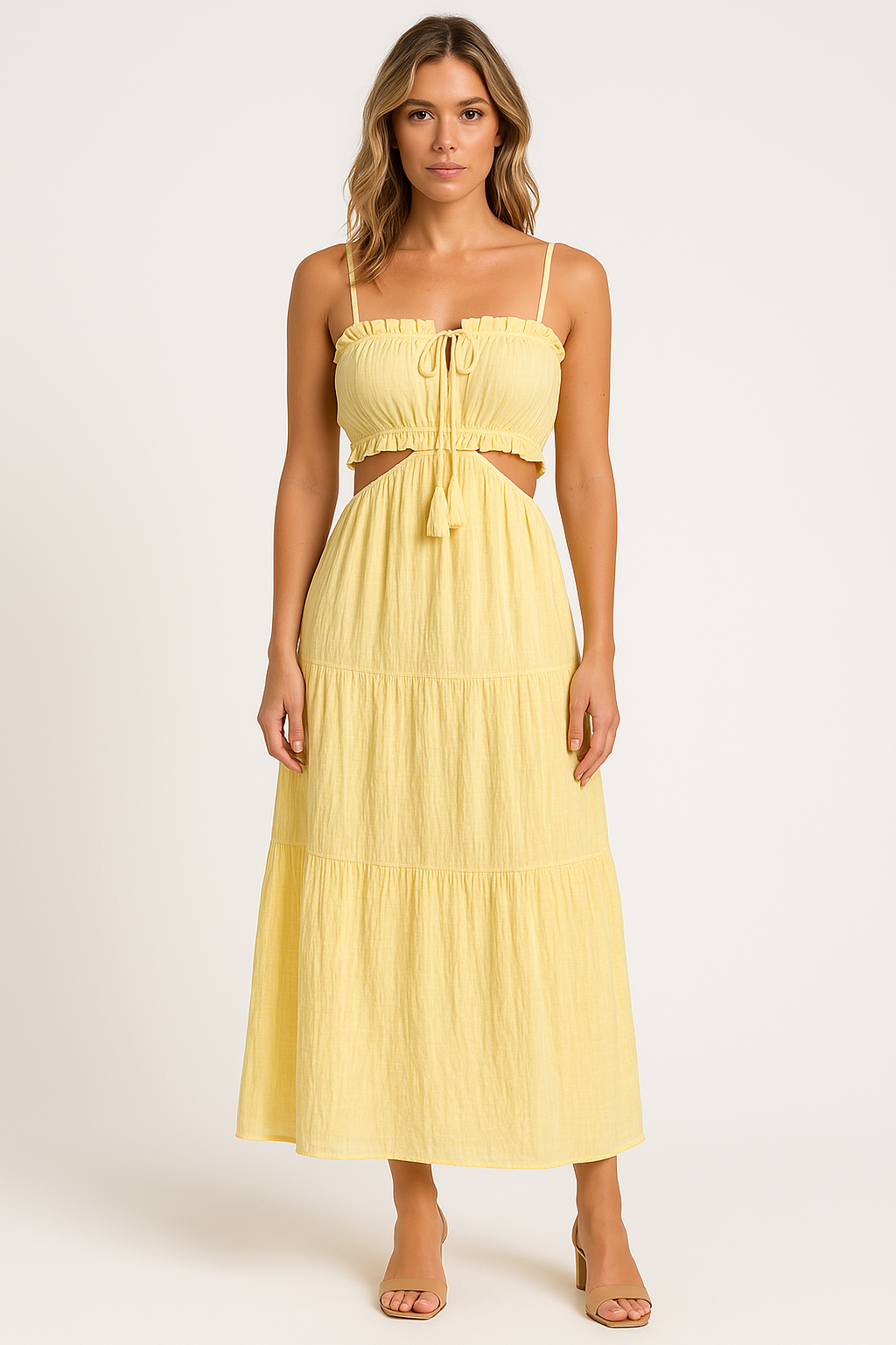 Damekjole – Høj Talje – Let Bomuld-Hør – Flowy Pasform – Boho Stil – Mellemlang