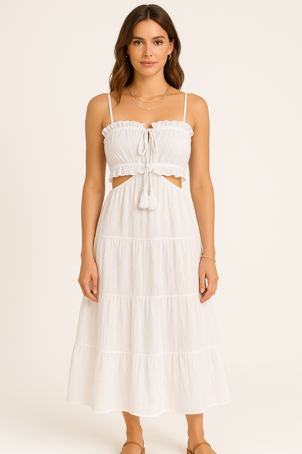 Damekjole – Høj Talje – Let Bomuld-Hør – Flowy Pasform – Boho Stil – Mellemlang