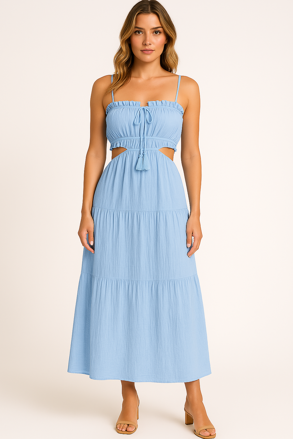 Damekjole – Høj Talje – Let Bomuld-Hør – Flowy Pasform – Boho Stil – Mellemlang