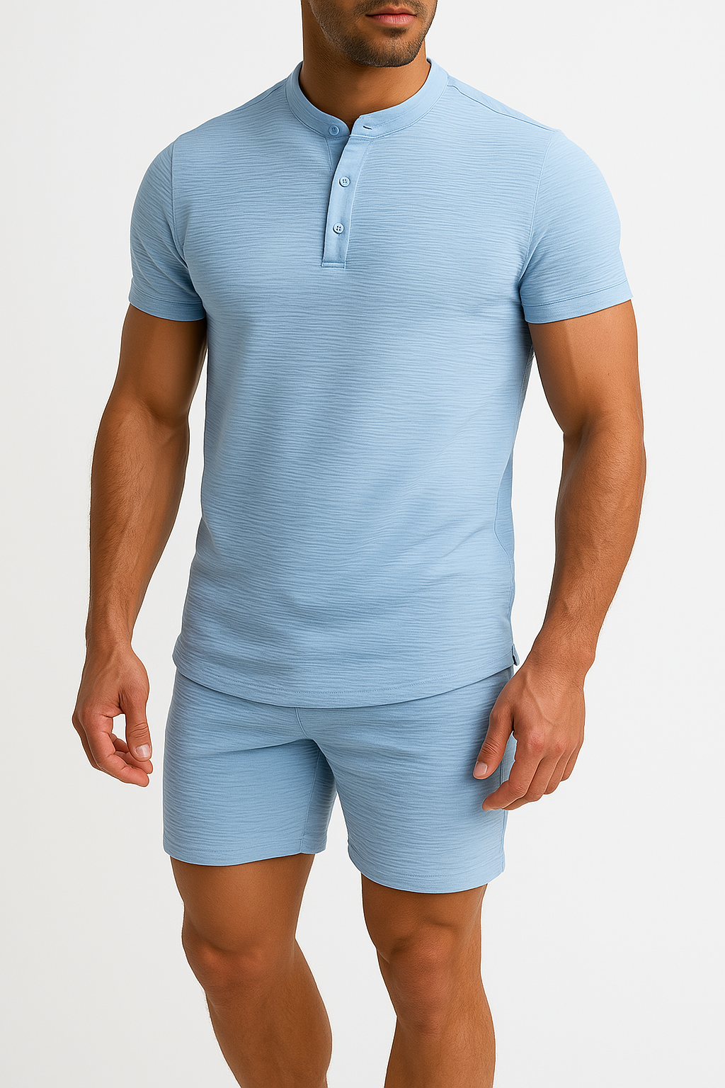 Herre Henley T-shirt – Slim Fit – Kort Ærme – Bomuld Hørblanding – Åndbar