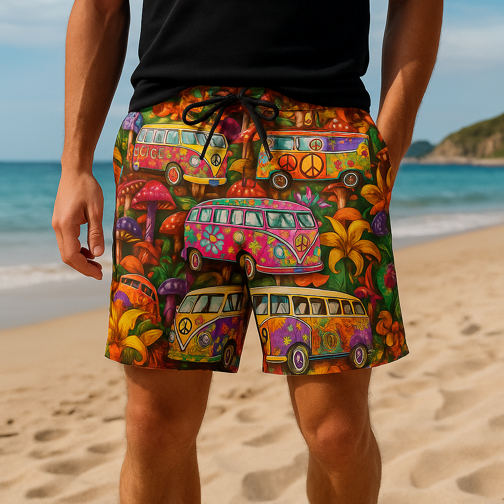 Men's Swim Shorts – Regular Fit – Quick-Drying – Adjustable Waist – Bohemian Print