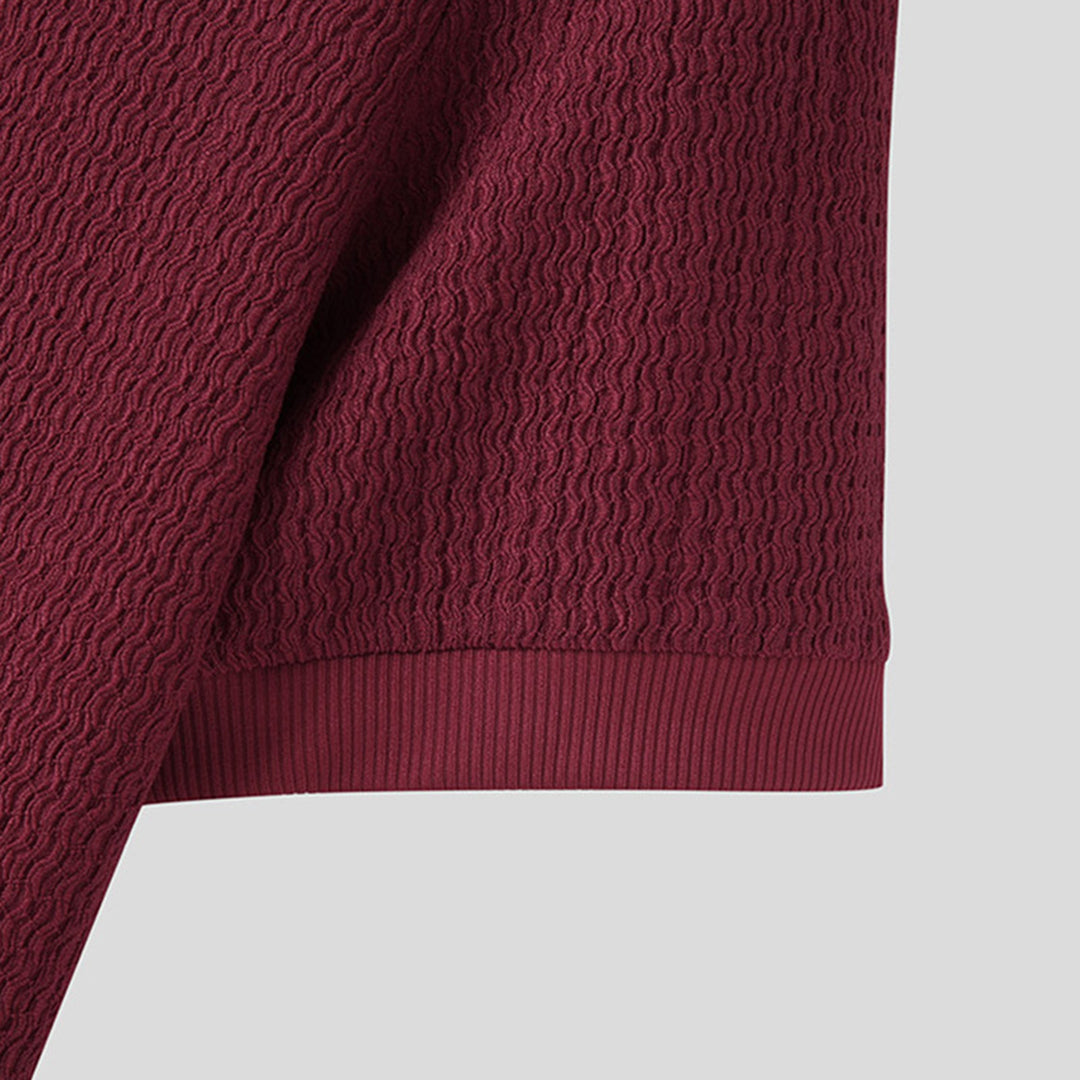 Men's Knit Sweater - Turtleneck - Ribbed Texture - Slim Fit - Short Sleeve