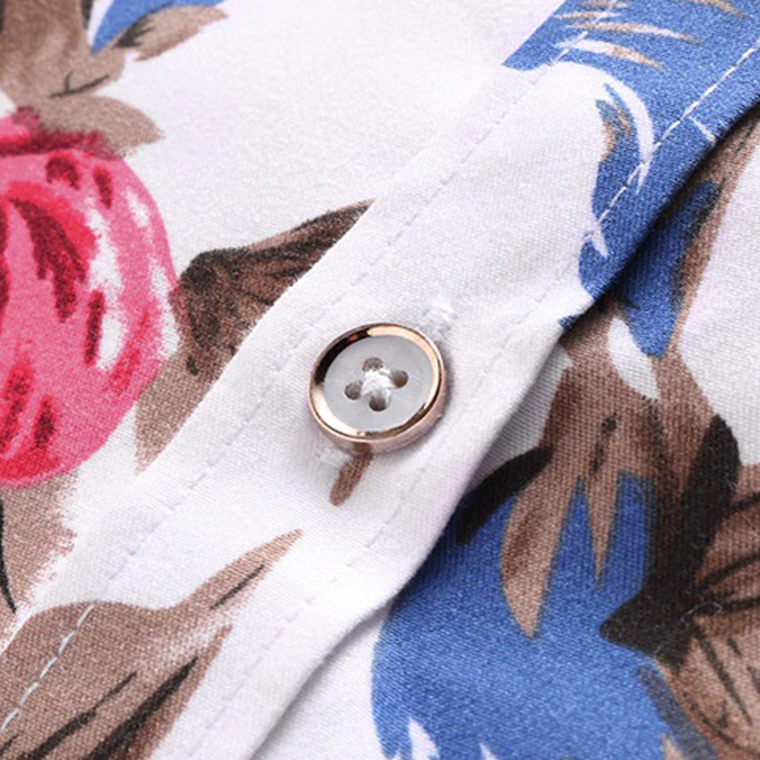 Men's Shirt - Slim Fit - Long Sleeve - Floral Print - Buttoned Front
