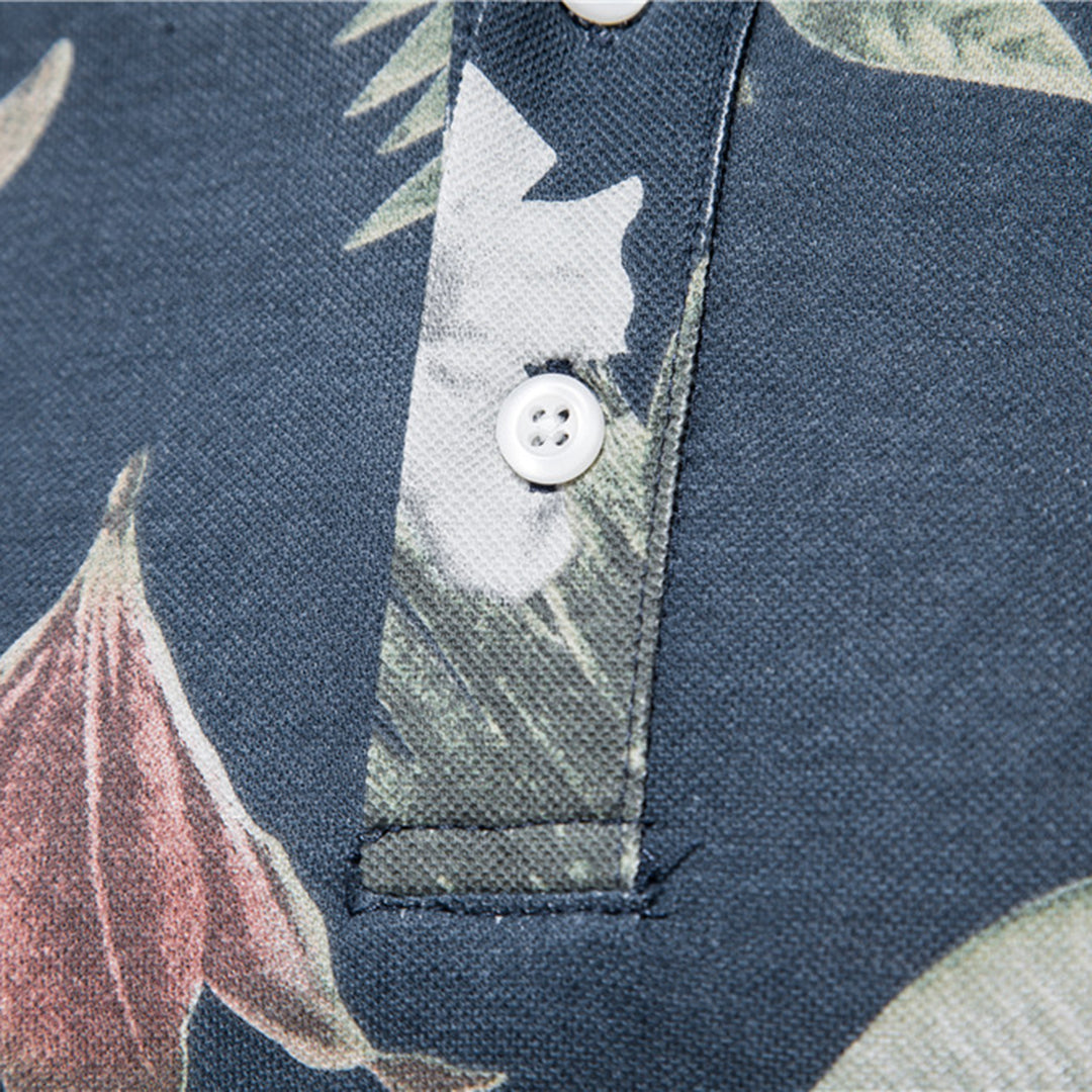 Men's Polo Shirt - Floral Print - Slim Fit - Short Sleeves - Breathable Casual Style
