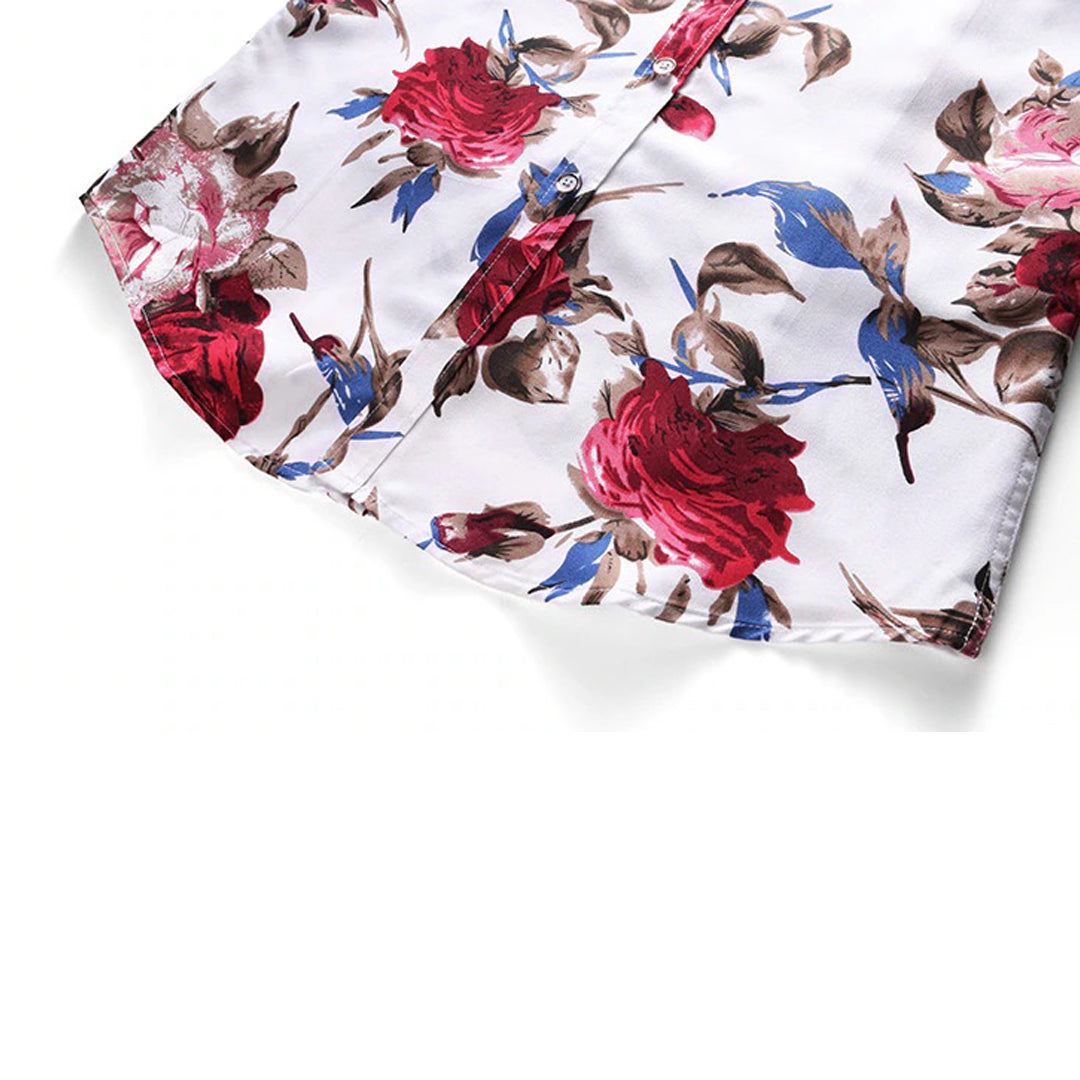 Men's Shirt - Slim Fit - Long Sleeve - Floral Print - Buttoned Front