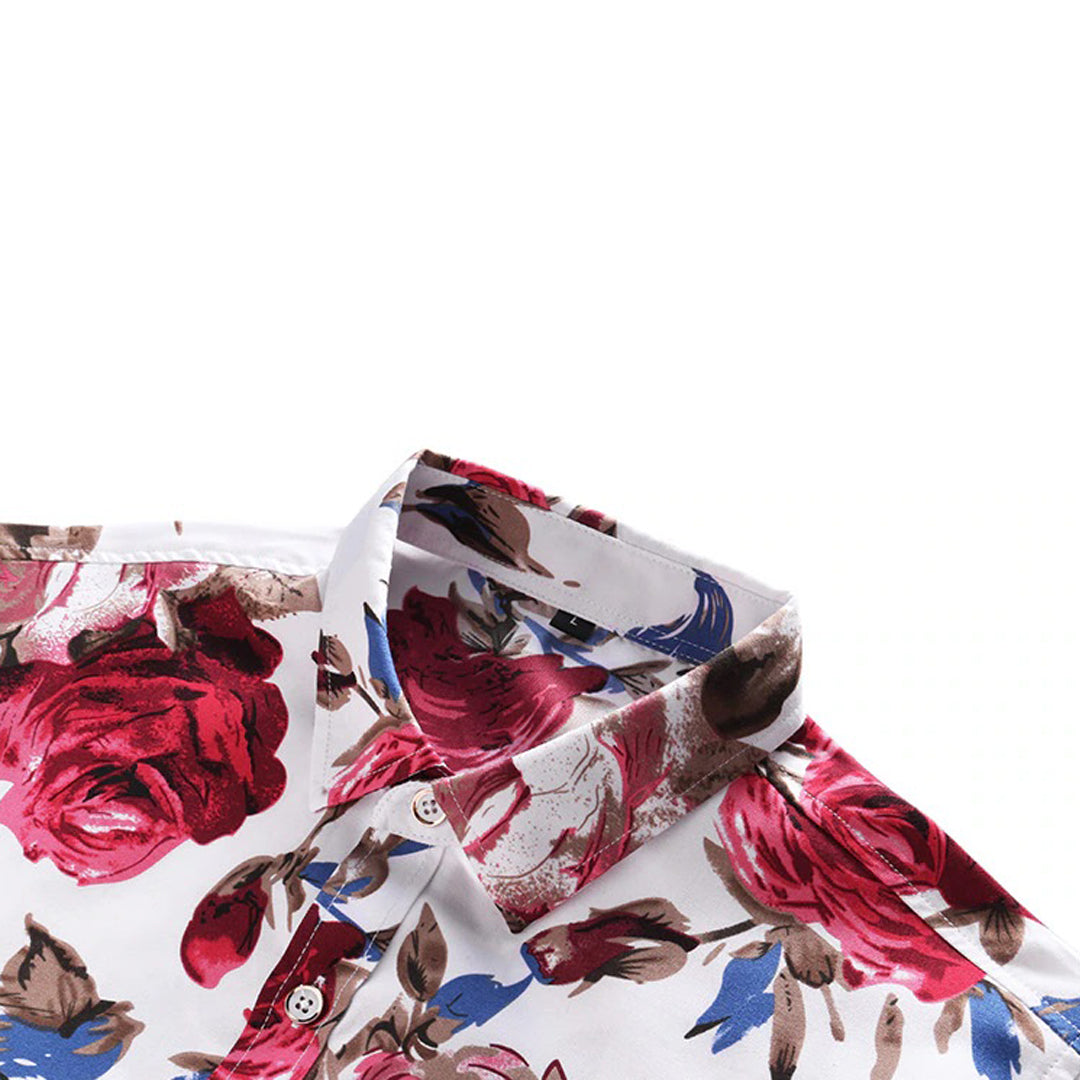 Men's Shirt - Slim Fit - Long Sleeve - Floral Print - Buttoned Front