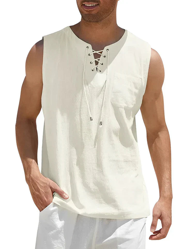 Men's Tank Top – Relaxed Fit – Drawstring Closure – Chest Pocket – Breathable Fabric