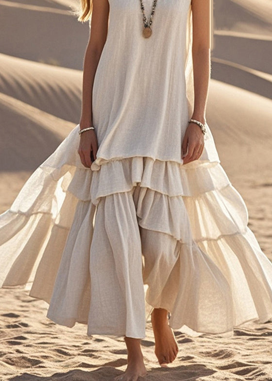 Women's Maxi Dress – Sleeveless – Relaxed Fit – Layered Ruffle Hem – Lightweight and Breathable
