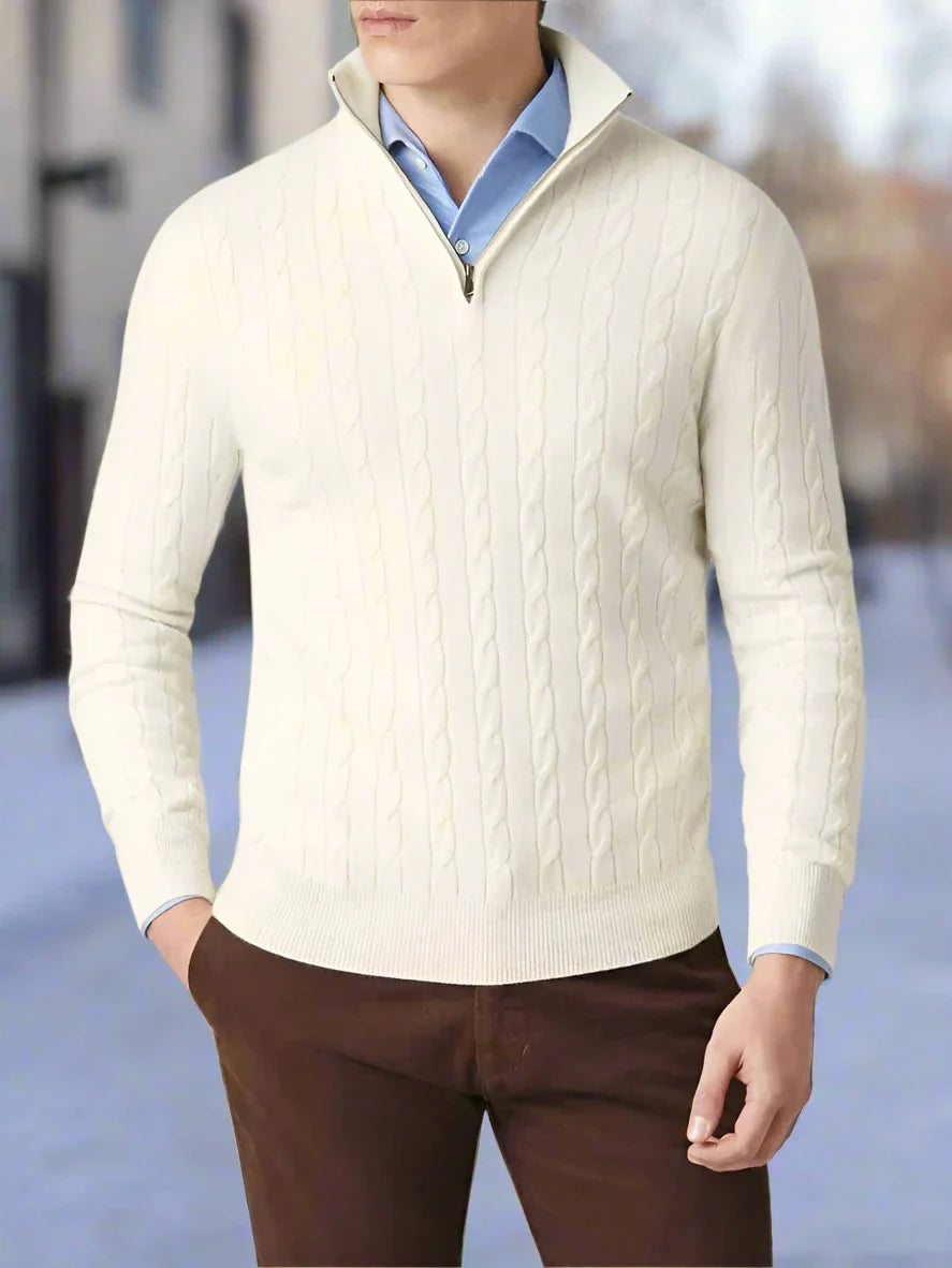Men's Sweater – Cable Knit – Half Zip – Warm and Comfortable – Long Sleeve