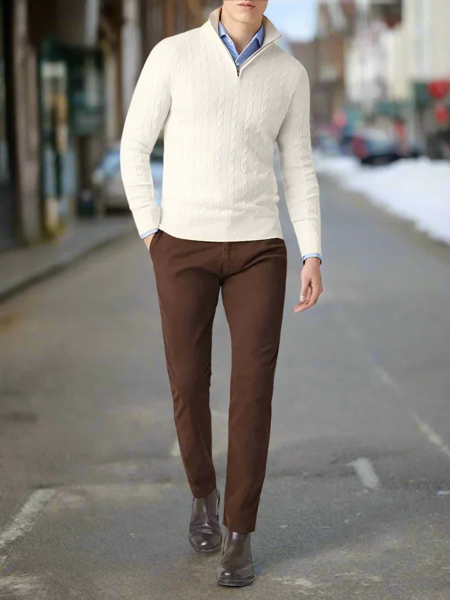 Men's Sweater – Cable Knit – Half Zip – Warm and Comfortable – Long Sleeve