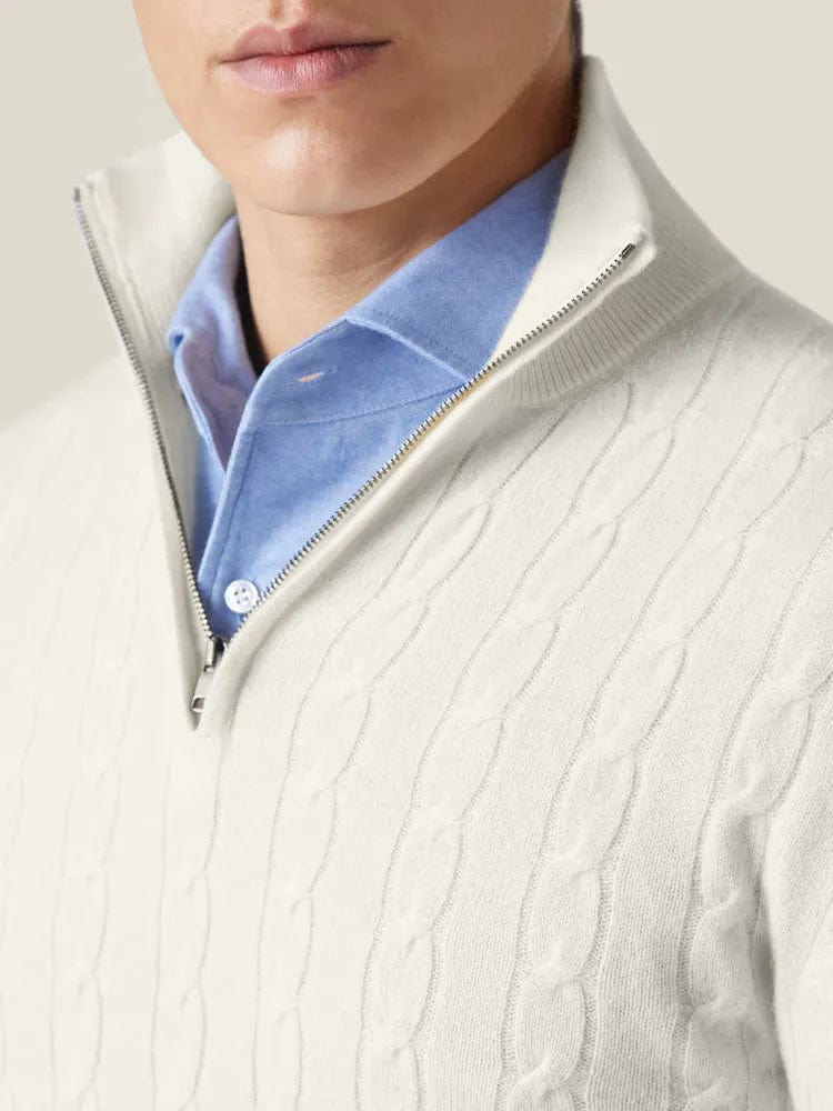 Men's Sweater – Cable Knit – Half Zip – Warm and Comfortable – Long Sleeve