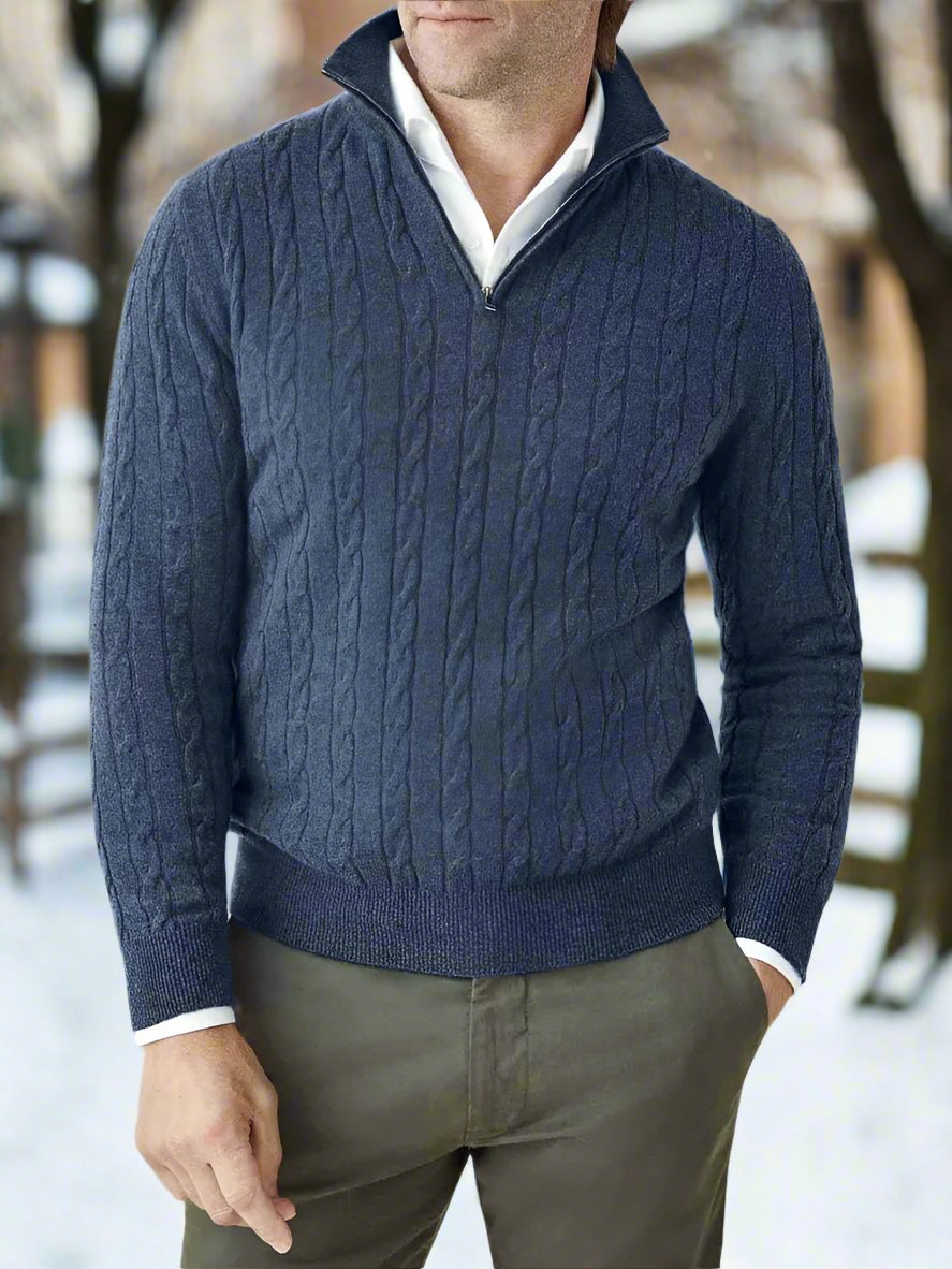 Men's Sweater – Cable Knit – Half Zip – Warm and Comfortable – Long Sleeve