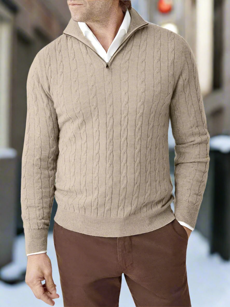 Men's Sweater – Cable Knit – Half Zip – Warm and Comfortable – Long Sleeve