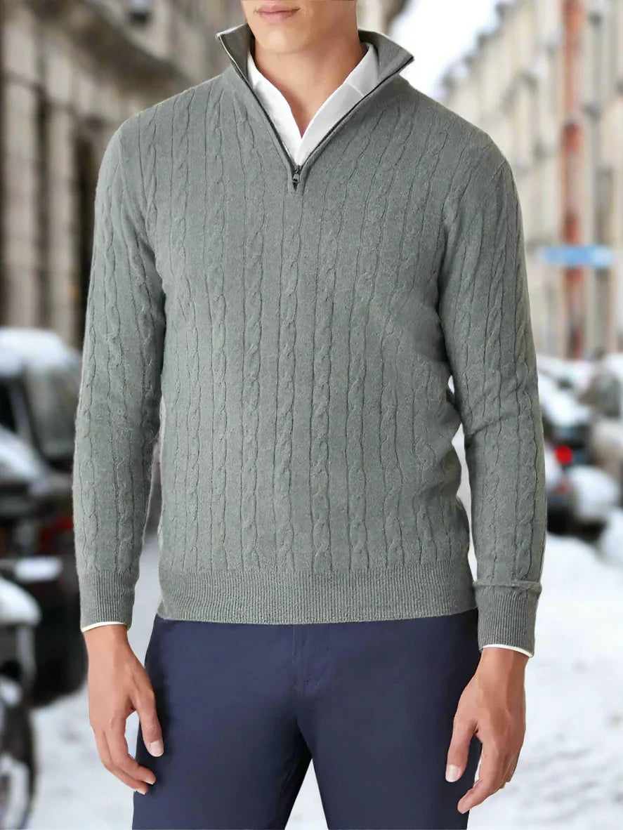 Men's Sweater – Cable Knit – Half Zip – Warm and Comfortable – Long Sleeve