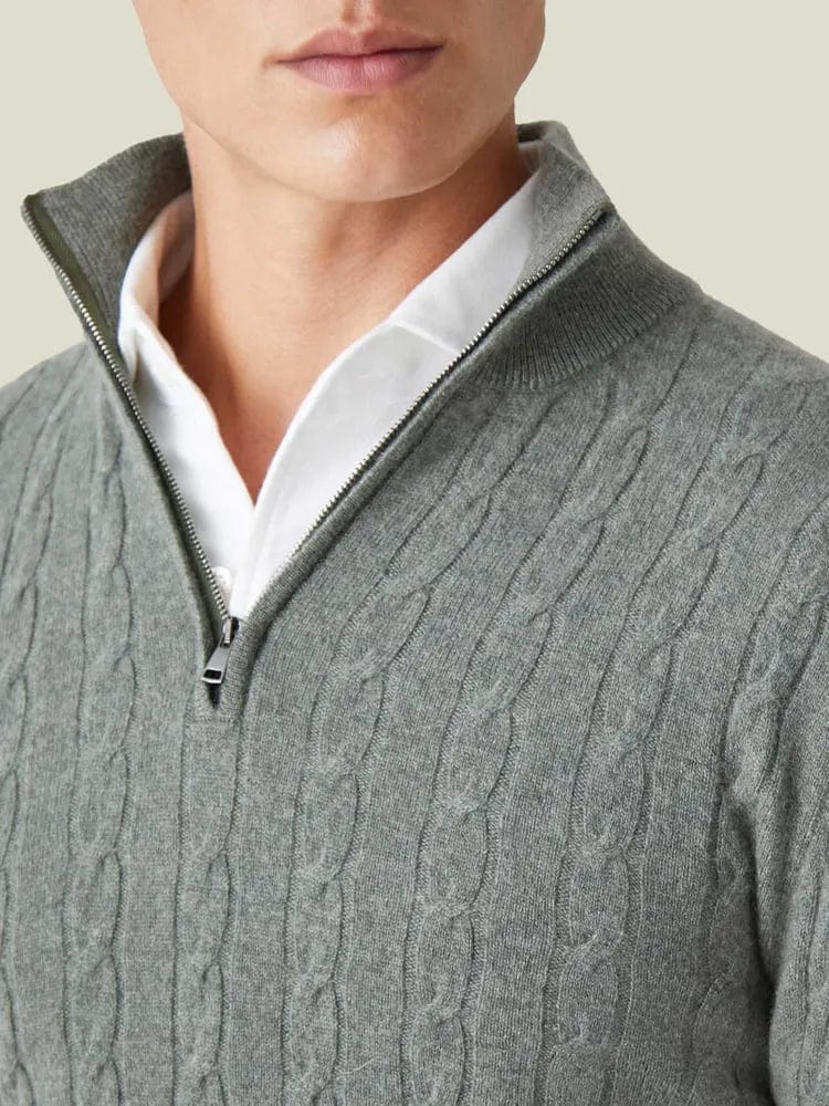 Men's Sweater – Cable Knit – Half Zip – Warm and Comfortable – Long Sleeve