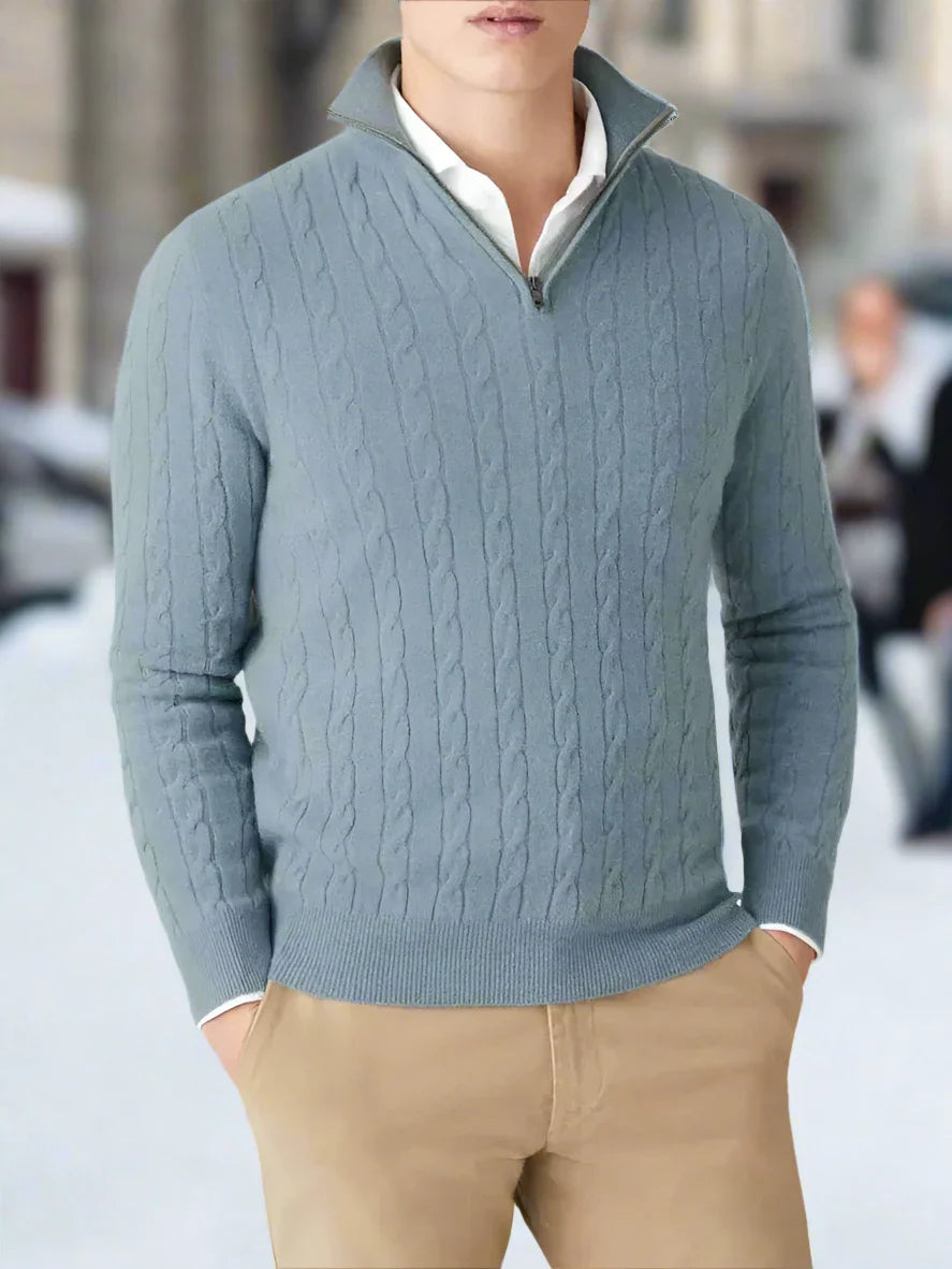 Men's Sweater – Cable Knit – Half Zip – Warm and Comfortable – Long Sleeve