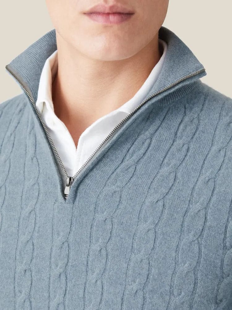 Men's Sweater – Cable Knit – Half Zip – Warm and Comfortable – Long Sleeve