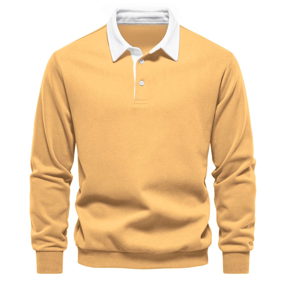 Men's Long-Sleeve Polo Shirt - Classic Collar - Button Closure - Regular Fit - Ribbed Cuffs