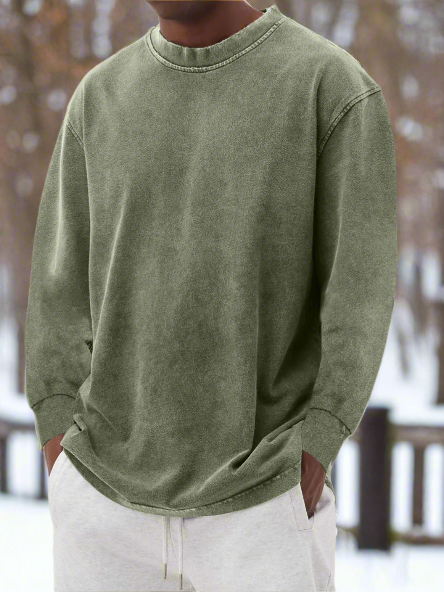 Men's Sweatshirt - Long-Sleeved - Relaxed Fit - Round Neck - Soft and Comfortable