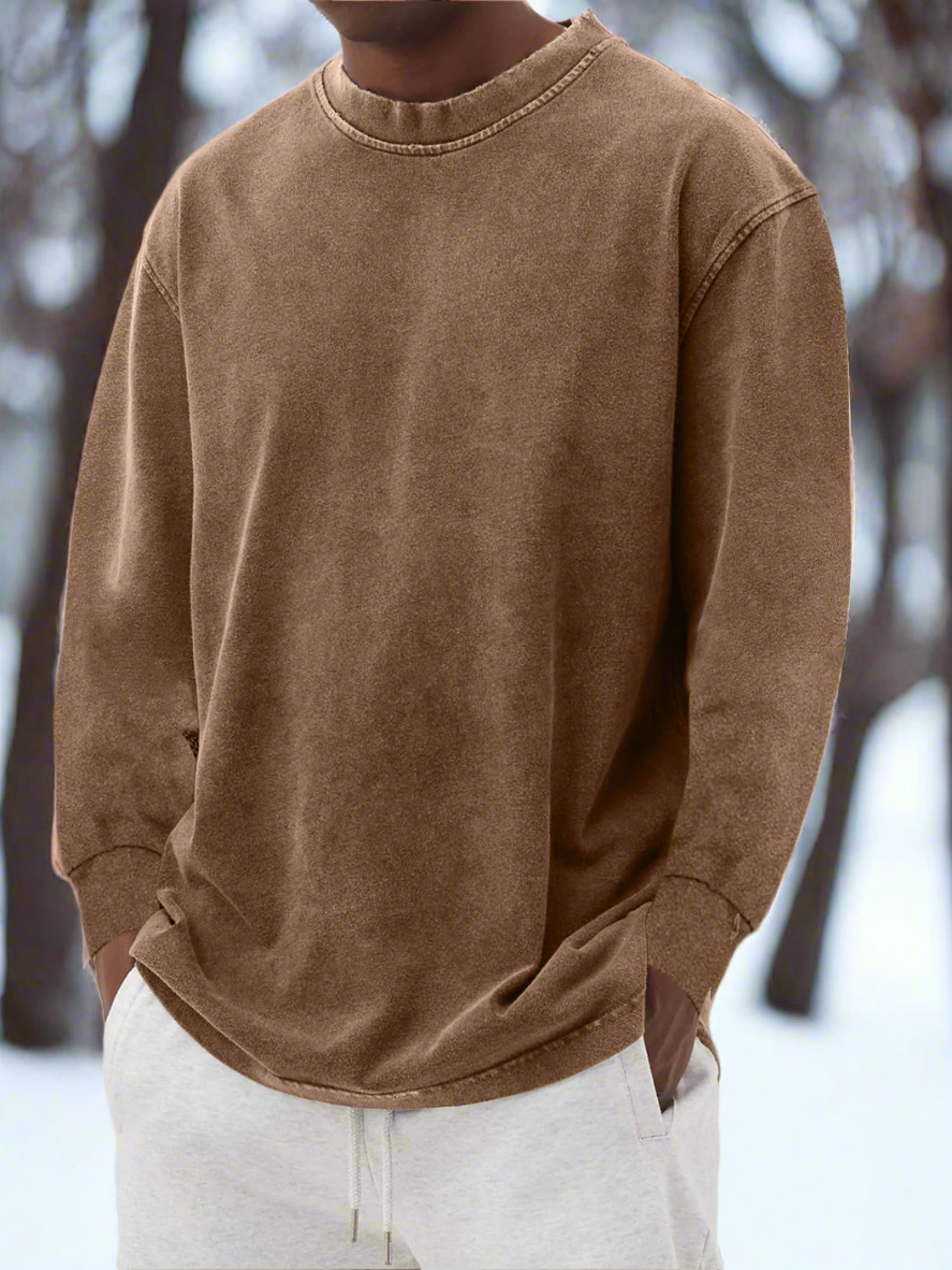 Men's Sweatshirt - Long-Sleeved - Relaxed Fit - Round Neck - Soft and Comfortable