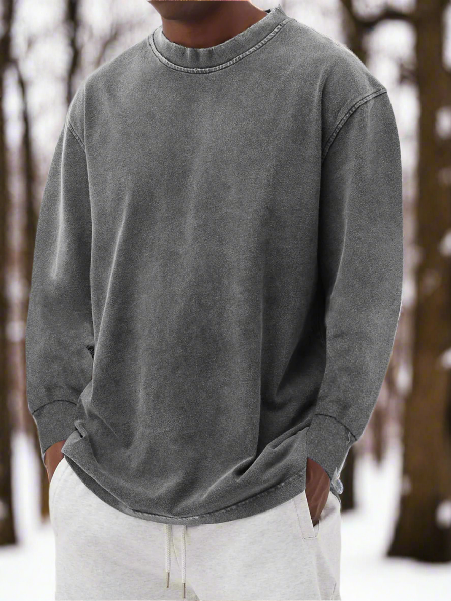 Men's Sweatshirt - Long-Sleeved - Relaxed Fit - Round Neck - Soft and Comfortable