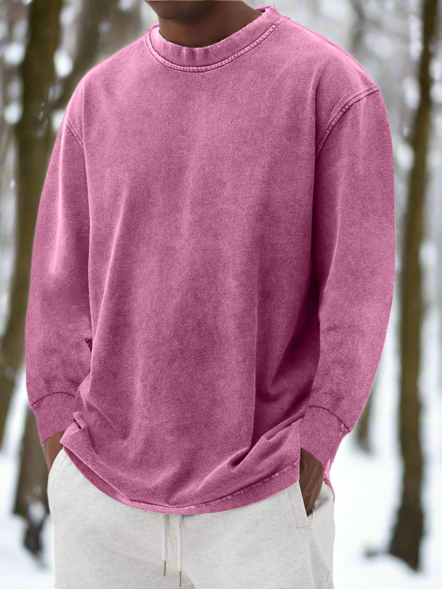 Men's Sweatshirt - Long-Sleeved - Relaxed Fit - Round Neck - Soft and Comfortable