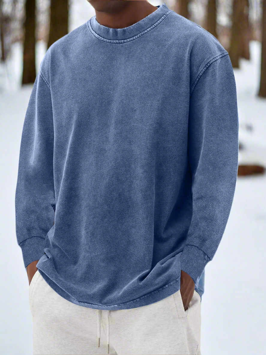 Men's Sweatshirt - Long-Sleeved - Relaxed Fit - Round Neck - Soft and Comfortable