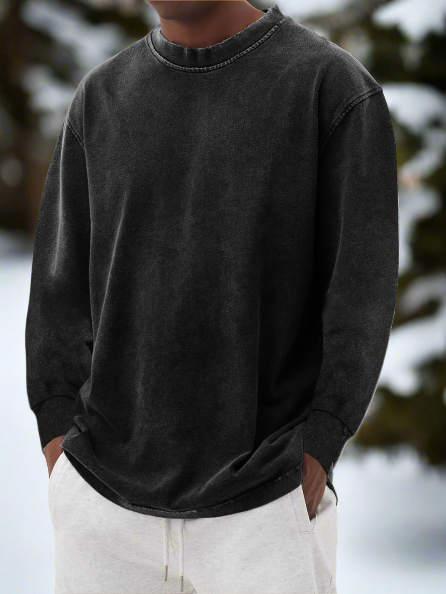 Men's Sweatshirt - Long-Sleeved - Relaxed Fit - Round Neck - Soft and Comfortable