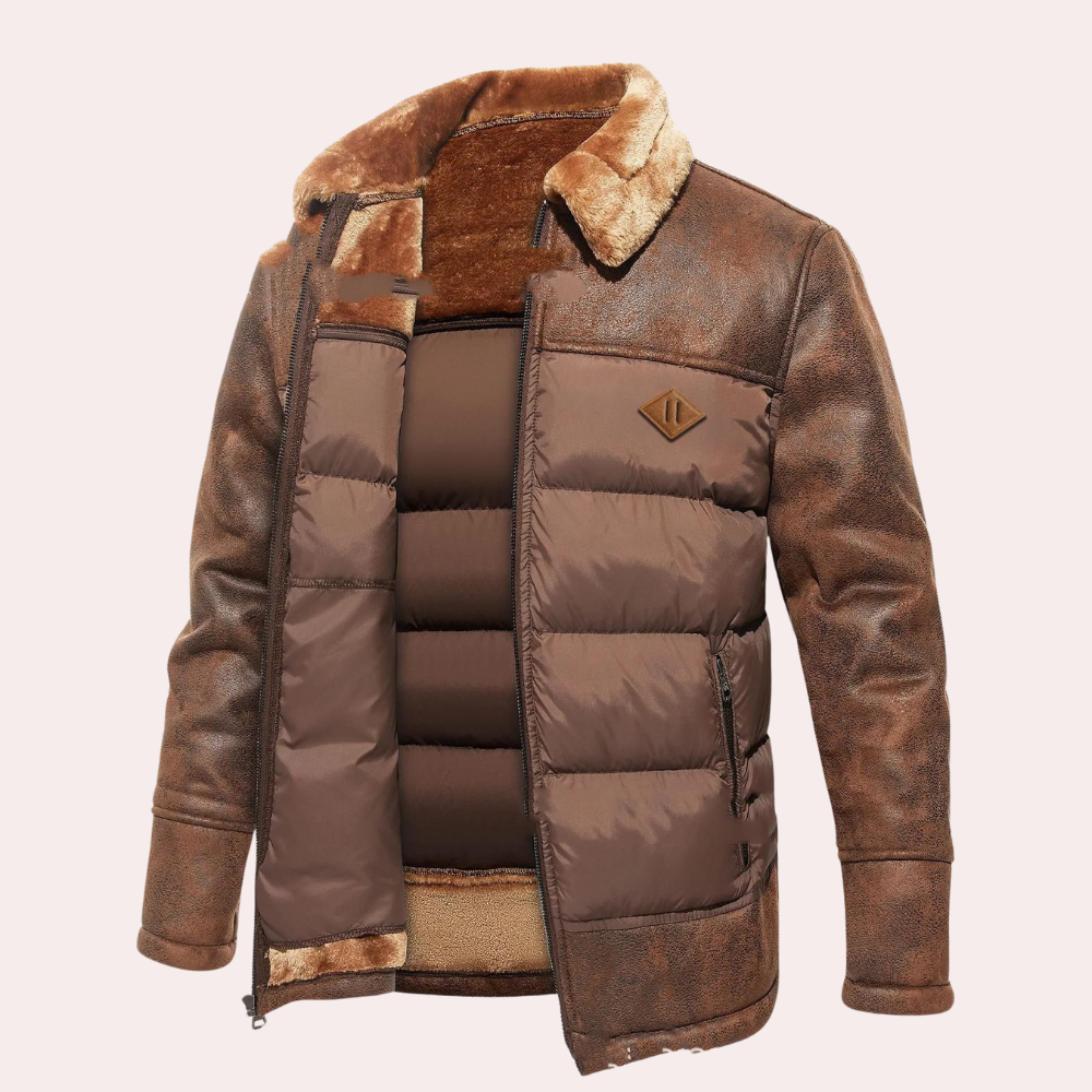 Men’s Jacket - Mixed Material - Hip Length - Stand Collar - Quilted Design